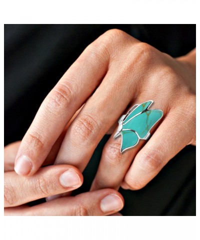 Flying Monarch Butterfly Simulated Turquoise Inlay Stone .925 Sterling Silver Ring $15.43 Rings