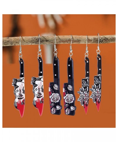 Horror Skeleton Knife Acrylic Dangle Drop Earrings for Women Girls Punk Unique Gothic Earrings Gothic Knives Dangling Charm F...