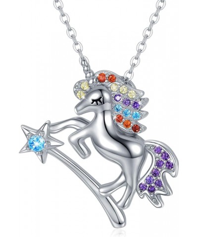 Unicorn Necklace, 925 Sterling Silver Star Pendant Necklace Unicorn Necklace Rainbow Cubic Zirconia PendantAnimal Necklace Gi...