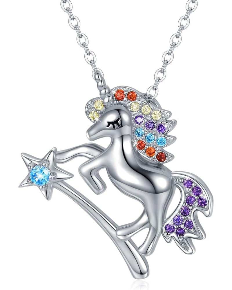 Unicorn Necklace, 925 Sterling Silver Star Pendant Necklace Unicorn Necklace Rainbow Cubic Zirconia PendantAnimal Necklace Gi...