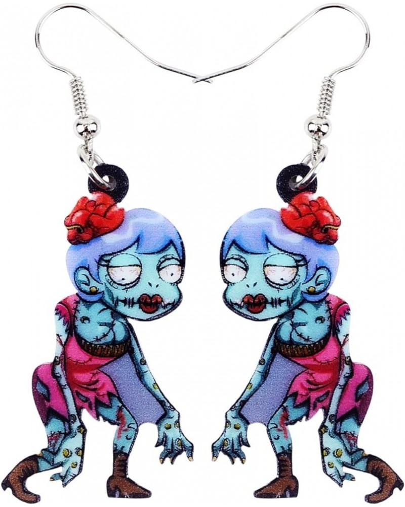 Acrylic Halloween Zombie Mummy Earrings Nurse Dangle Fashion Sugar Skull Jewelry for Women Girls Novelty Gift Blue $6.00 Earr...