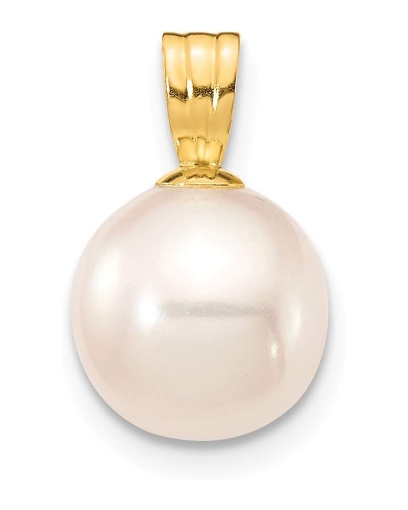 Solid 14k Yellow Gold 8-9mm White Round Freshwater Cultured Pearl Pendant Charm $35.60 Pendants