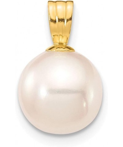 Solid 14k Yellow Gold 8-9mm White Round Freshwater Cultured Pearl Pendant Charm $35.60 Pendants