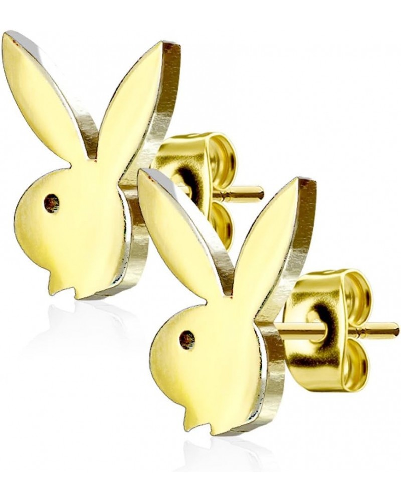 Playboy 316L 20G Surgical Steel Bunny Earring Studs Plated for Women 0.8 MM - Playboy License (Gold) $10.19 Earrings