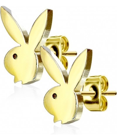 Playboy 316L 20G Surgical Steel Bunny Earring Studs Plated for Women 0.8 MM - Playboy License (Gold) $10.19 Earrings