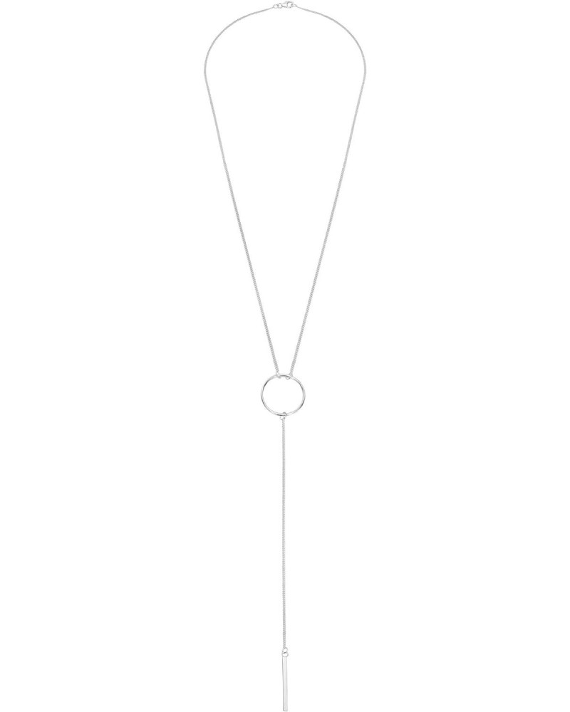 Simply Chic Dangling Bar and Circle Y-Shape .925 Sterling Silver Lariat Necklace | Sterling Circle Y-Shape Necklace | Silver ...