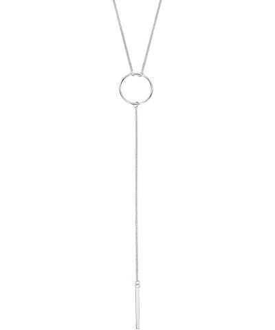 Simply Chic Dangling Bar and Circle Y-Shape .925 Sterling Silver Lariat Necklace | Sterling Circle Y-Shape Necklace | Silver ...