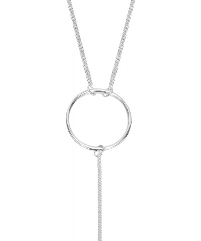 Simply Chic Dangling Bar and Circle Y-Shape .925 Sterling Silver Lariat Necklace | Sterling Circle Y-Shape Necklace | Silver ...