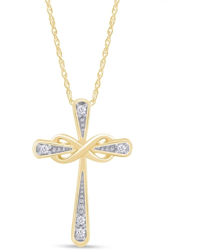 Round Cut White Natural Diamond Accent Infinity Cross Pendant Necklace Jewelry For Women In 14k Gold Over Sterling Silver (Co...