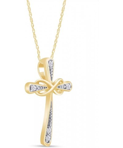 Round Cut White Natural Diamond Accent Infinity Cross Pendant Necklace Jewelry For Women In 14k Gold Over Sterling Silver (Co...