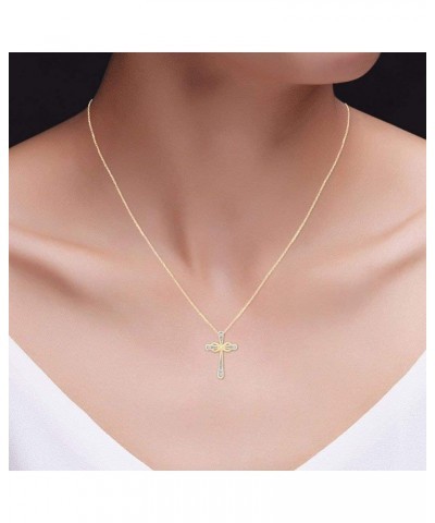 Round Cut White Natural Diamond Accent Infinity Cross Pendant Necklace Jewelry For Women In 14k Gold Over Sterling Silver (Co...