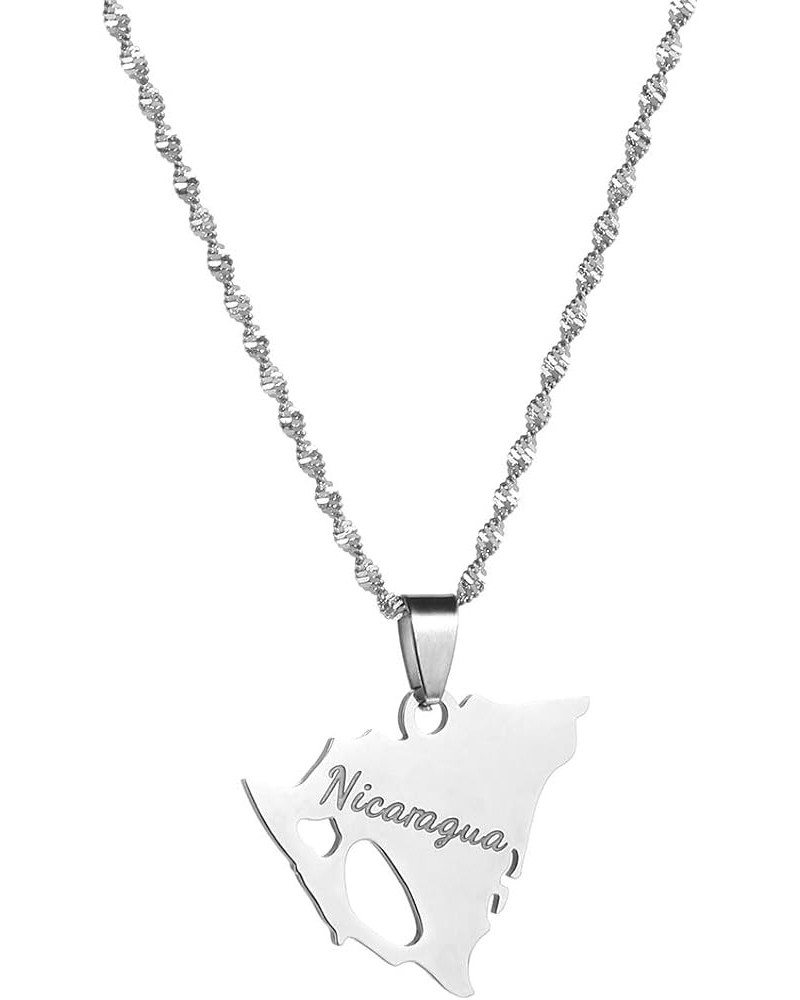 Stainless Steel Nicaragua Map Pendant Necklace for Women Nicaraguans Maps Patriotic Charm Jewelry Gifts Silver $7.54 Necklaces