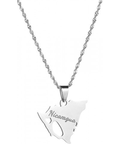 Stainless Steel Nicaragua Map Pendant Necklace for Women Nicaraguans Maps Patriotic Charm Jewelry Gifts Silver $7.54 Necklaces