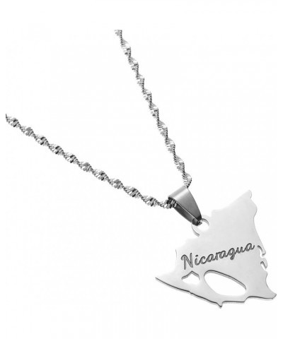 Stainless Steel Nicaragua Map Pendant Necklace for Women Nicaraguans Maps Patriotic Charm Jewelry Gifts Silver $7.54 Necklaces