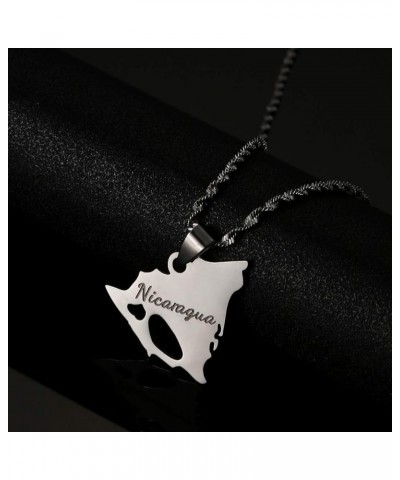 Stainless Steel Nicaragua Map Pendant Necklace for Women Nicaraguans Maps Patriotic Charm Jewelry Gifts Silver $7.54 Necklaces