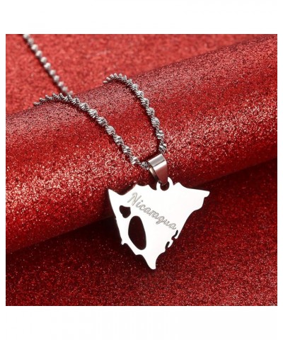 Stainless Steel Nicaragua Map Pendant Necklace for Women Nicaraguans Maps Patriotic Charm Jewelry Gifts Silver $7.54 Necklaces