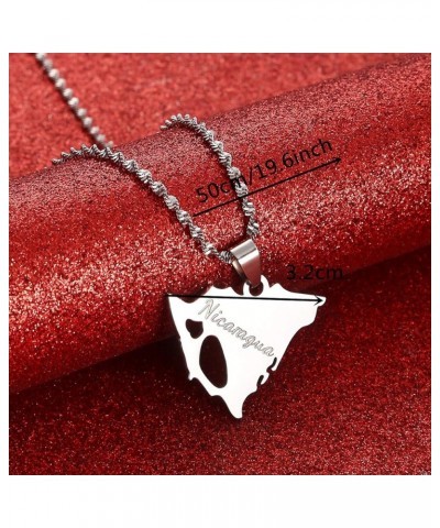 Stainless Steel Nicaragua Map Pendant Necklace for Women Nicaraguans Maps Patriotic Charm Jewelry Gifts Silver $7.54 Necklaces