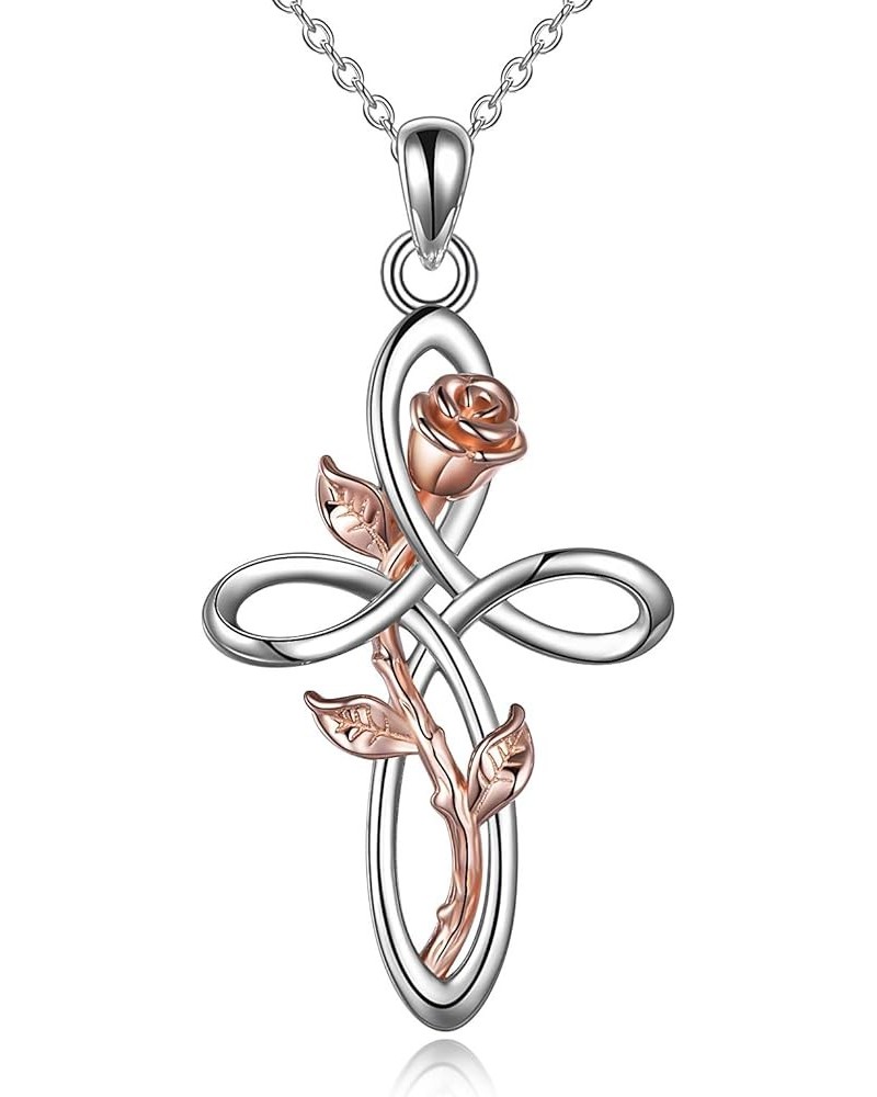 Cross Necklace with Sunflower Rose Flower Sterling Silver Infinity Love Celtic Knot Pendant Necklace for Women Silver $14.28 ...