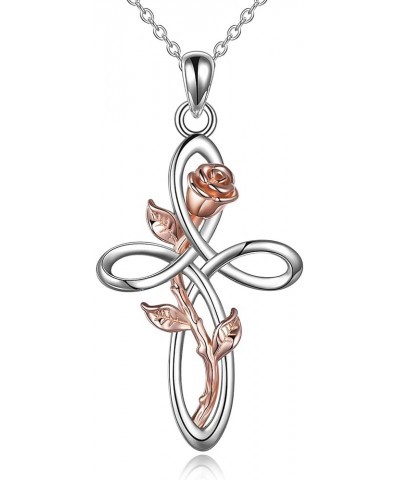 Cross Necklace with Sunflower Rose Flower Sterling Silver Infinity Love Celtic Knot Pendant Necklace for Women Silver $14.28 ...