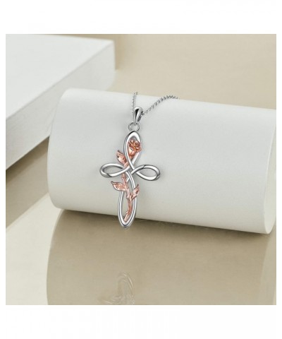 Cross Necklace with Sunflower Rose Flower Sterling Silver Infinity Love Celtic Knot Pendant Necklace for Women Silver $14.28 ...