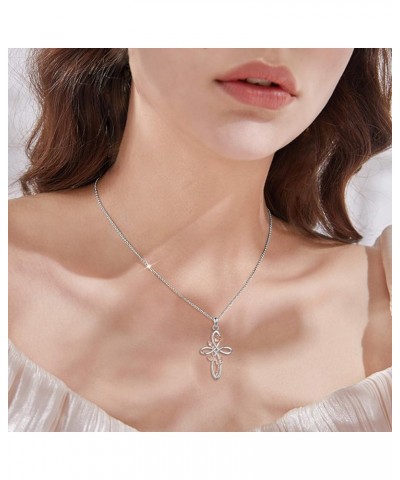 Cross Necklace with Sunflower Rose Flower Sterling Silver Infinity Love Celtic Knot Pendant Necklace for Women Silver $14.28 ...