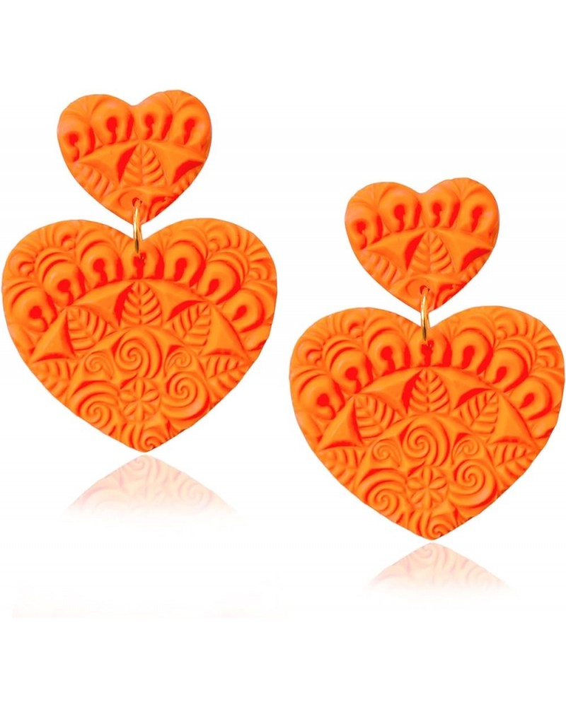 Handmade Heart Earrings Dangling Heart Shaped Earrings For Women Dangle Barbie Earrings Unique Gifts Neon Orange $8.11 Earrings