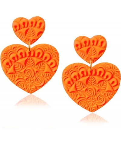 Handmade Heart Earrings Dangling Heart Shaped Earrings For Women Dangle Barbie Earrings Unique Gifts Neon Orange $8.11 Earrings