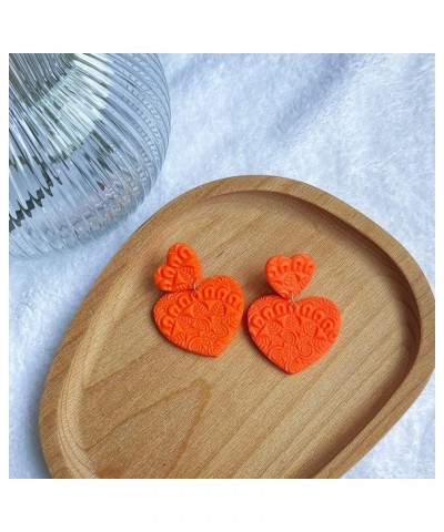 Handmade Heart Earrings Dangling Heart Shaped Earrings For Women Dangle Barbie Earrings Unique Gifts Neon Orange $8.11 Earrings