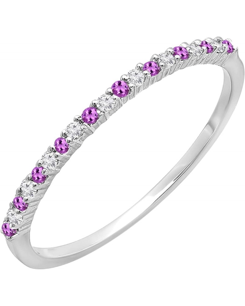 Round Amethyst & White Diamond Ladies Stackable Thin Matching Wedding Band | Available in 10K/14K/18K Gold Ring Size 9.5 in 1...