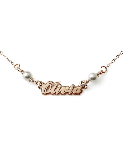 Petite Nameplate Sterling Silver Necklace With Swarovski Pearls. Choice Sterling Silver, 14K Gold Plated or 14K Rose Gold 16"...