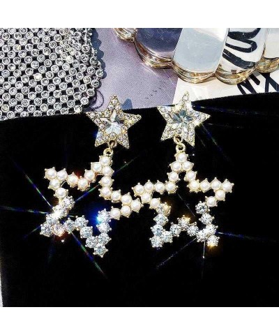 Rhinestone Star Earrings for Women Silver Sparkle Star Drop Earrings Lightweight Crystal Double Hollow Star Dangle Earrings F...