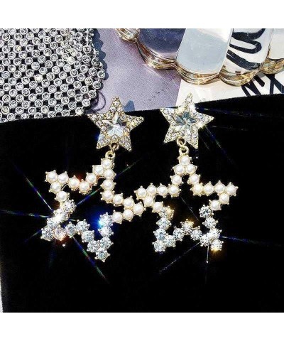 Rhinestone Star Earrings for Women Silver Sparkle Star Drop Earrings Lightweight Crystal Double Hollow Star Dangle Earrings F...