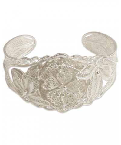 Handmade .925 Sterling Silver Cuff Bracelet Women's Floral No Stone Indonesia [5.5 in L (end to End) x 1.2 in W] 'Filigree Wi...