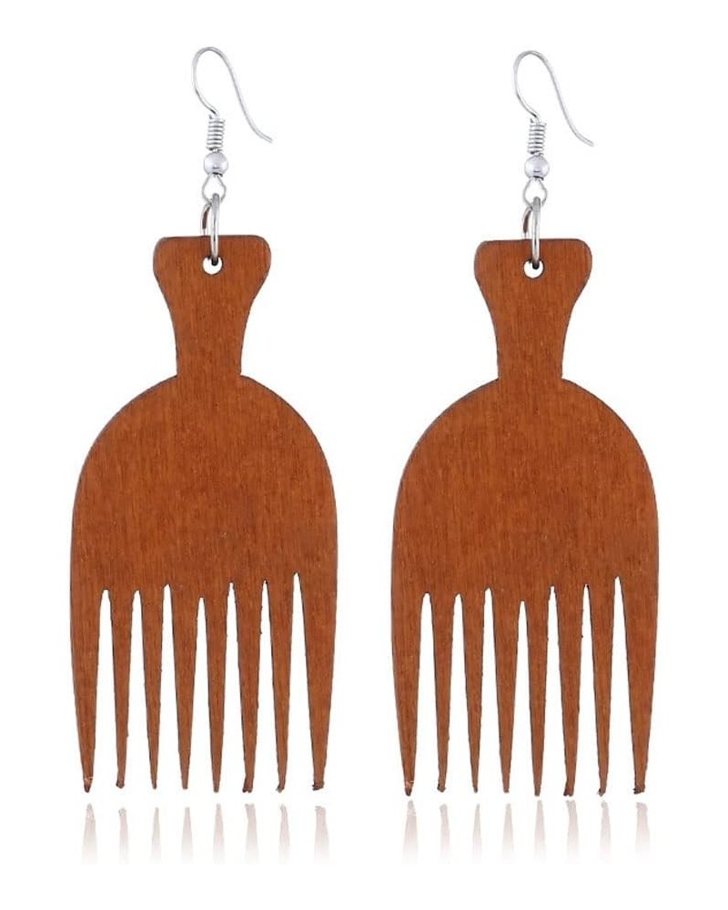 Comb Shape Pendant Dangle Earrings Wooden Jewelry Earring Coffee $4.79 Earrings