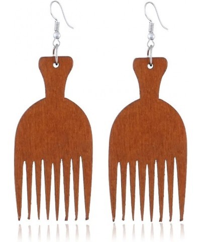 Comb Shape Pendant Dangle Earrings Wooden Jewelry Earring Coffee $4.79 Earrings