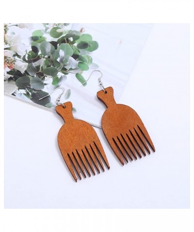 Comb Shape Pendant Dangle Earrings Wooden Jewelry Earring Coffee $4.79 Earrings