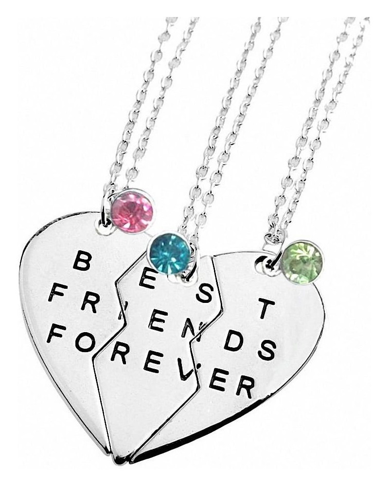 Best Friends Forever Set of three Necklaces with Shiny crystal on Puzzle Heart Pendants white $7.27 Necklaces