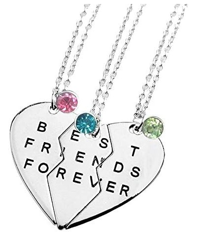 Best Friends Forever Set of three Necklaces with Shiny crystal on Puzzle Heart Pendants white $7.27 Necklaces