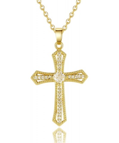 Cross Necklace for Women - 14K Gold Plated Dainty Necklace Cross Pendant with Diamonds, Vintage Gold Necklaces for Women & Me...