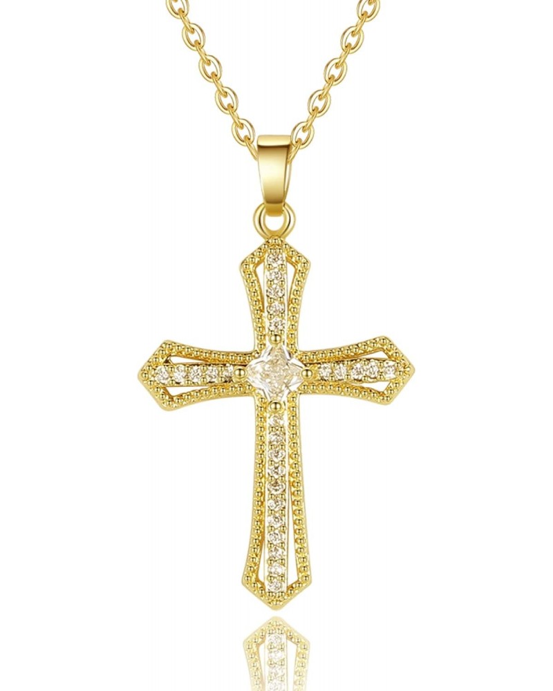 Cross Necklace for Women - 14K Gold Plated Dainty Necklace Cross Pendant with Diamonds, Vintage Gold Necklaces for Women & Me...