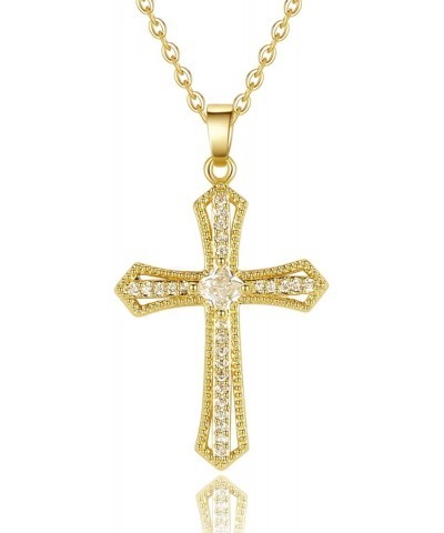 Cross Necklace for Women - 14K Gold Plated Dainty Necklace Cross Pendant with Diamonds, Vintage Gold Necklaces for Women & Me...