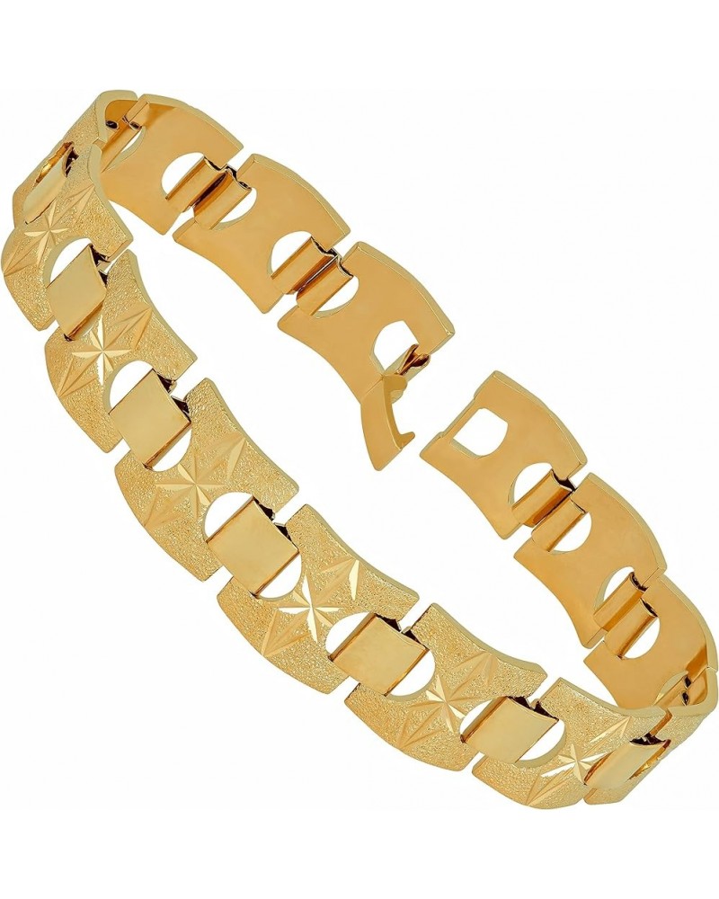 15mm Diamond Cut Star and Arrows Link Bracelet for Men and Women 24k Gold Plated Gold 7 inches $45.07 Bracelets