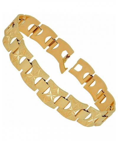 15mm Diamond Cut Star and Arrows Link Bracelet for Men and Women 24k Gold Plated Gold 7 inches $45.07 Bracelets