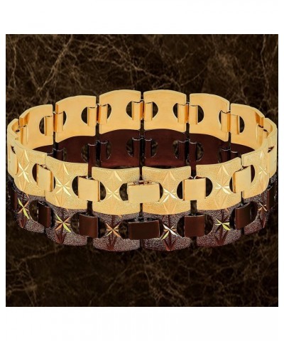 15mm Diamond Cut Star and Arrows Link Bracelet for Men and Women 24k Gold Plated Gold 7 inches $45.07 Bracelets