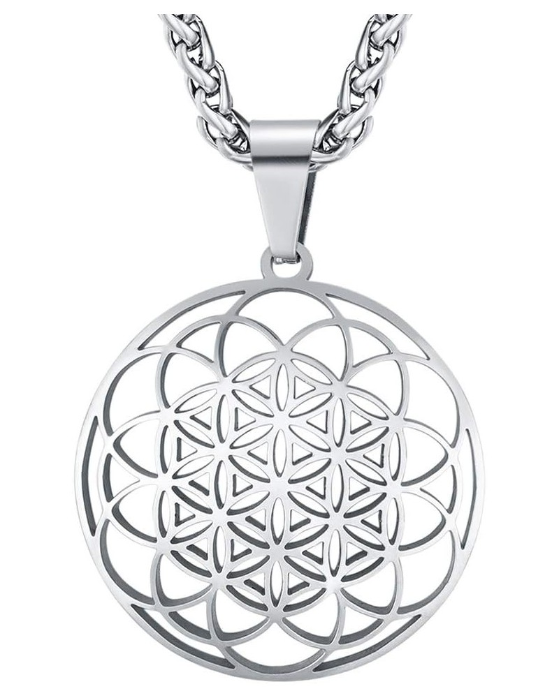 Flower of Life Necklace, Stainless Steel/Gold Plated Men Women Pendant Send with Gift Box Ancient Egypt Mystic School Symbol ...