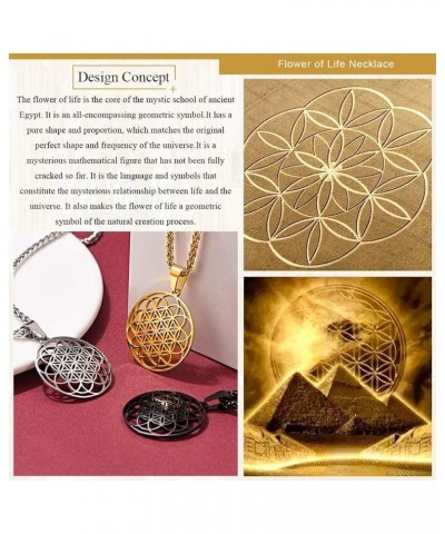 Flower of Life Necklace, Stainless Steel/Gold Plated Men Women Pendant Send with Gift Box Ancient Egypt Mystic School Symbol ...