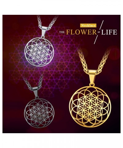 Flower of Life Necklace, Stainless Steel/Gold Plated Men Women Pendant Send with Gift Box Ancient Egypt Mystic School Symbol ...