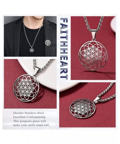 Flower of Life Necklace, Stainless Steel/Gold Plated Men Women Pendant Send with Gift Box Ancient Egypt Mystic School Symbol ...