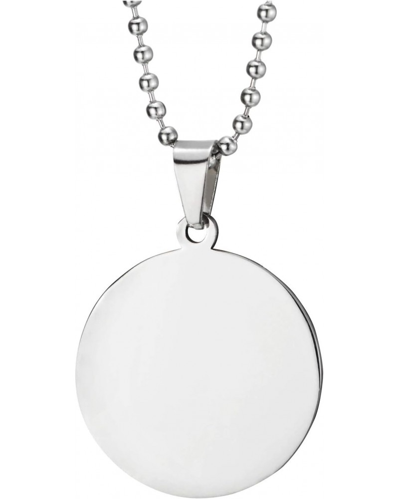 Mens Women Steel Two-sided Mirror Brushed Finishing Circle Medal Pendant Necklace 23.6 in Ball Chain $8.69 Necklaces