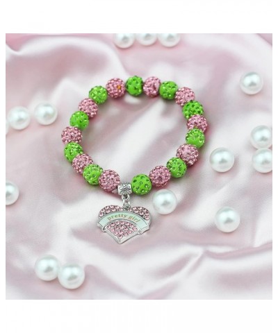 Sorority Paraphernalia Bracelet Greek Sorority Brooch Pin Necklace Pink and Green Crystal Jewelry Sorority Sisterhood Gift fo...